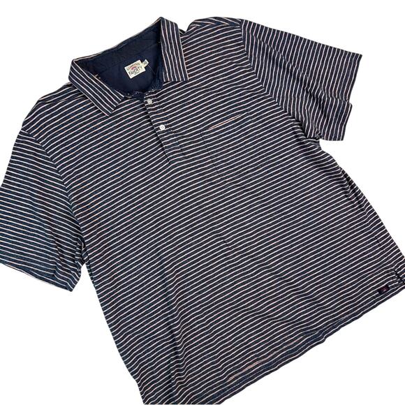 Faherty Men's XXL Sunwashed Blue / Peach Striped Polo Shirt - Short Sleeves - Picture 1 of 7